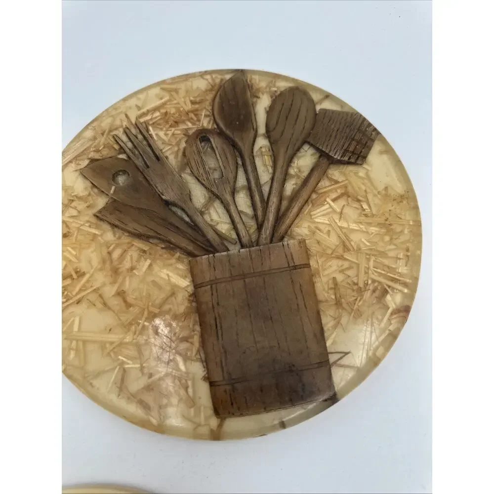 Set Of 2, 70’s Trivets -Hotplates Acrylic Wood Work Design